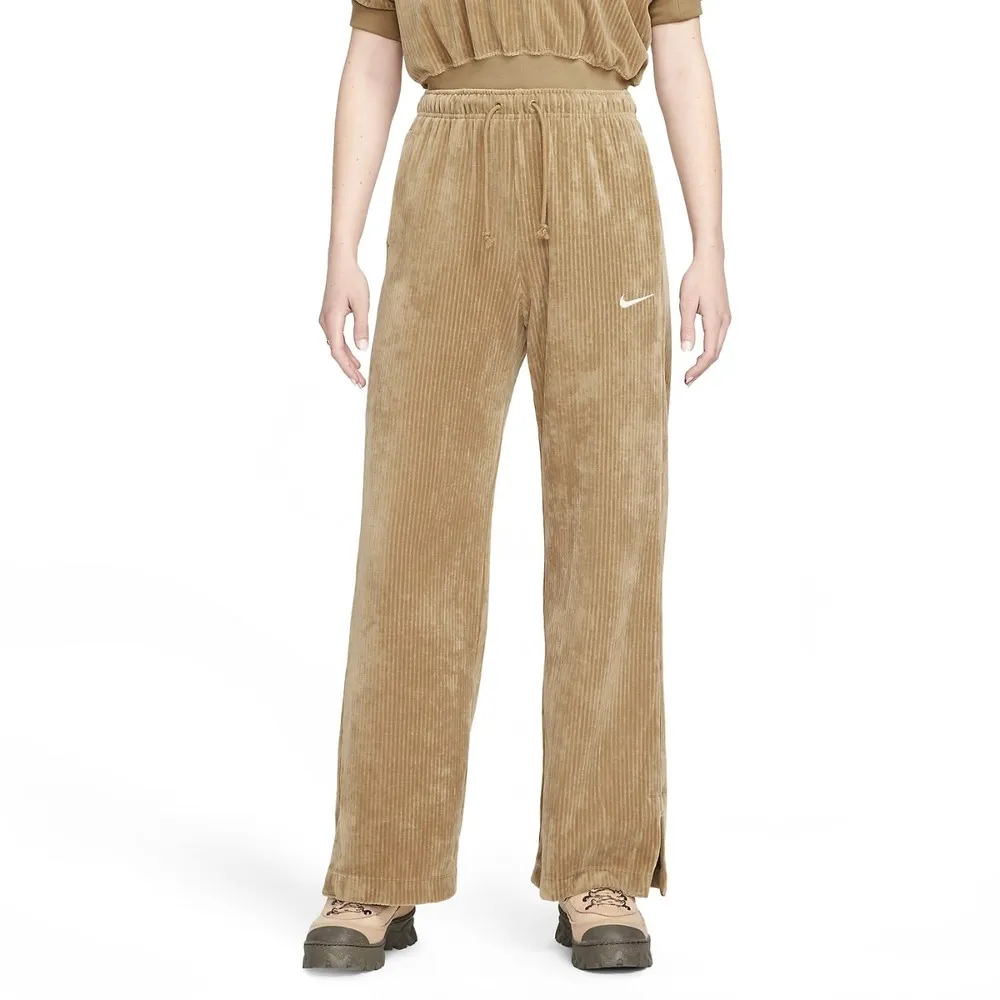 Velveteen High-Waisted Wide-Leg Pants Beige